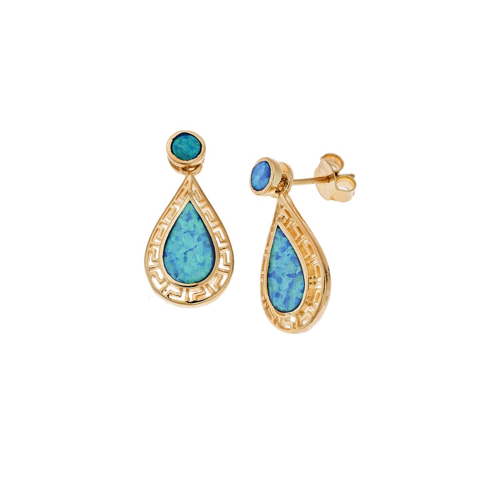 Σκουλαρίκια Senza από επιχρυσωμένο ασήμι 925, σταγόνα με Opal και μαίανδρο - SSR4042GOP