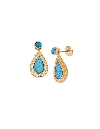 Σκουλαρίκια Senza από επιχρυσωμένο ασήμι 925, σταγόνα με Opal και μαίανδρο - SSR4042GOP