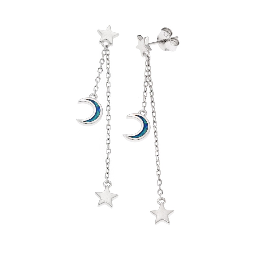 Σκουλαρίκια Senza από ασήμι 925, αστέρια και πλανήτης με Opal - SSR4043SOP