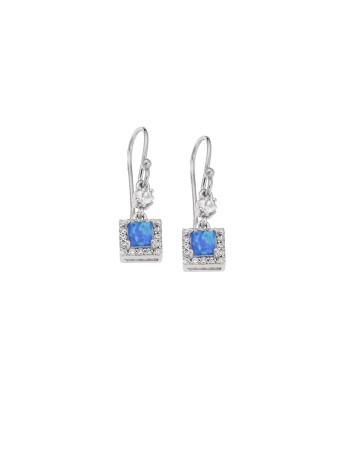 Σκουλαρίκια Senza από ασήμι 925, τετράγωνο με Opal και ζιργκόν - SSR4047SOP