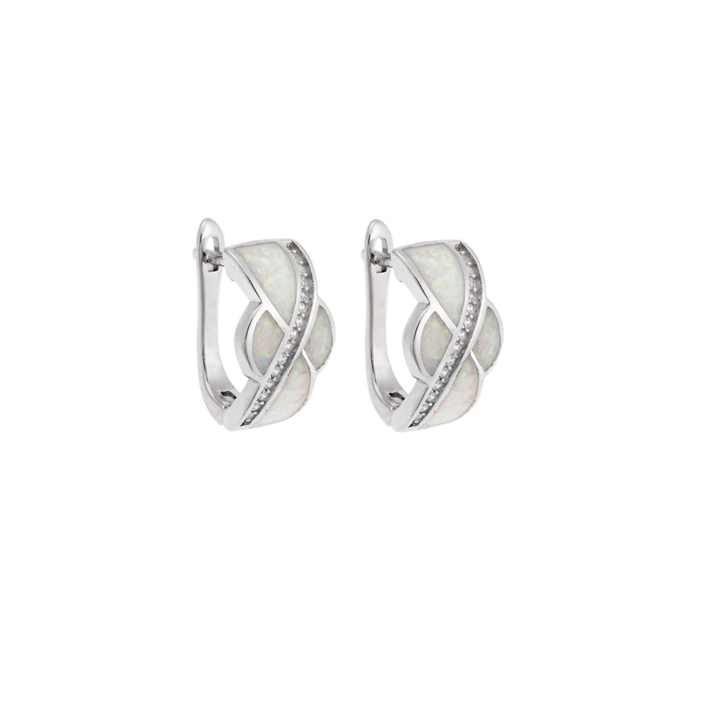 Σκουλαρίκια Senza από ασήμι 925, κρικάκι με Opal και ζιργκόν - SSR4053SWH