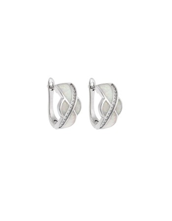 Σκουλαρίκια Senza από ασήμι 925, κρικάκι με Opal και ζιργκόν - SSR4053SWH