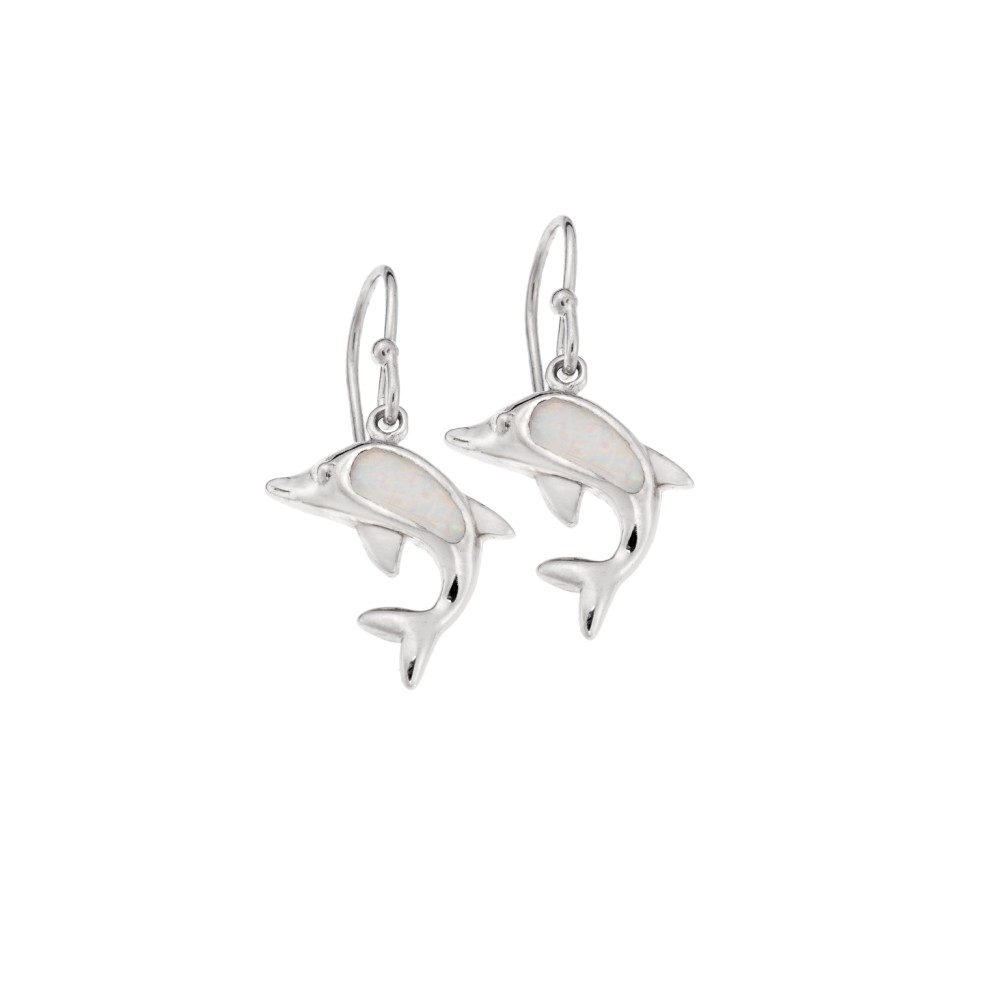 Σκουλαρίκια Senza από ασήμι 925, δελφίνι με Opal - SSR4054SWH