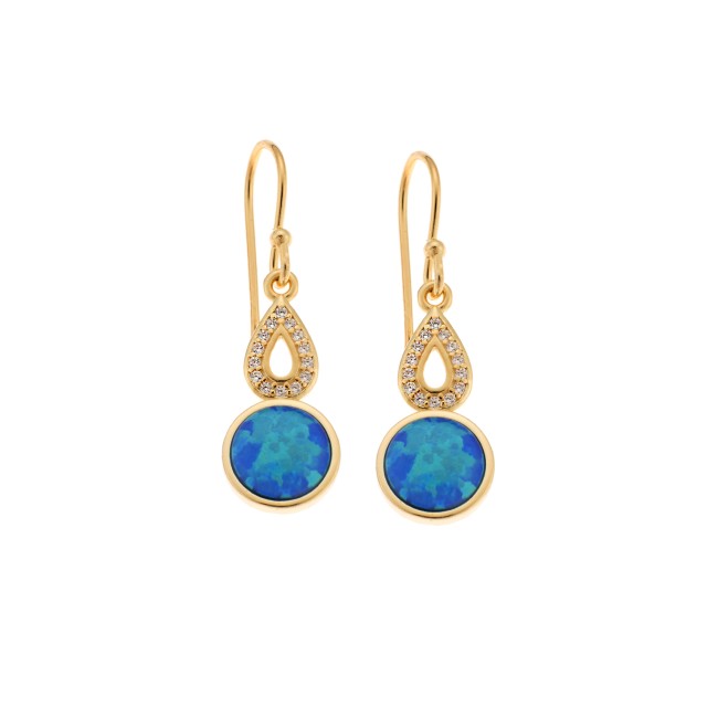 Σκουλαρίκια Senza από επιχρυσωμένο ασήμι 925, δάκρυ με ζιργκόν και κύκλος με Opal - SSR4058GOP