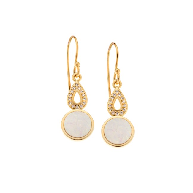 Σκουλαρίκια Senza από επιχρυσωμένο ασήμι 925, δάκρυ με ζιργκόν και κύκλος με Opal - SSR4058GWH