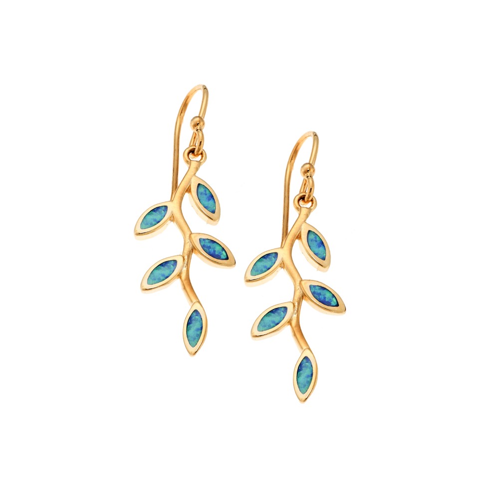 Σκουλαρίκια Senza από επιχρυσωμένο ασήμι 925, κλαδάκι με Opal - SSR4059GOP