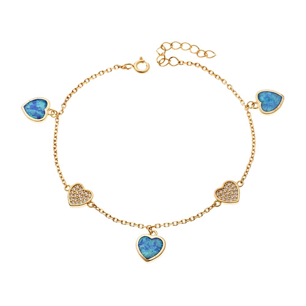 Βραχιόλι Senza από επιχρυσωμένο ασήμι 925, καρδιές με Opal και ζιργκόν - SSR4065GOP