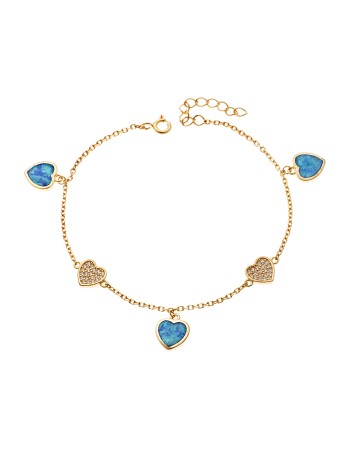Βραχιόλι Senza από επιχρυσωμένο ασήμι 925, καρδιές με Opal και ζιργκόν - SSR4065GOP