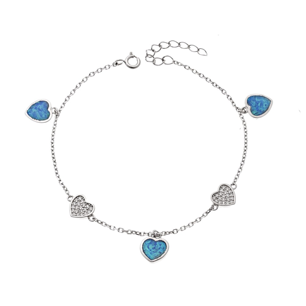 Βραχιόλι Senza από ασήμι 925, καρδιές με Opal και ζιργκόν - SSR4065SOP