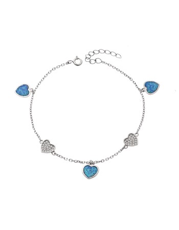 Βραχιόλι Senza από ασήμι 925, καρδιές με Opal και ζιργκόν - SSR4065SOP