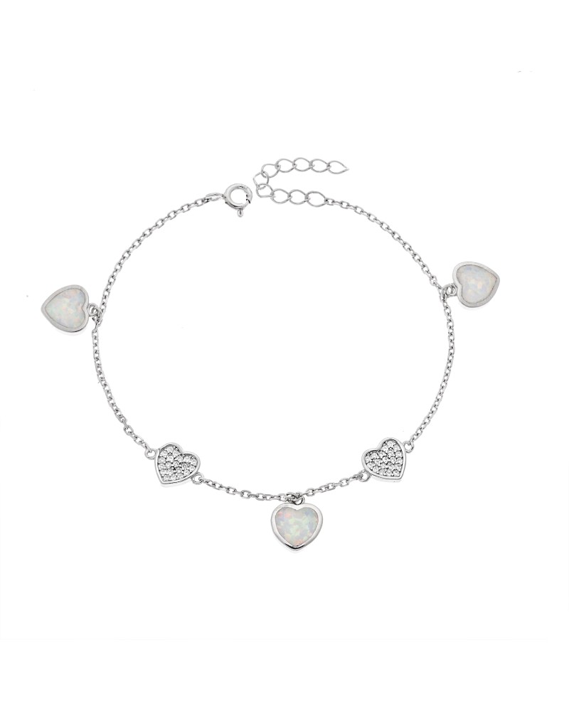 Βραχιόλι Senza από ασήμι 925, καρδιές με Opal και ζιργκόν - SSR4065SWH