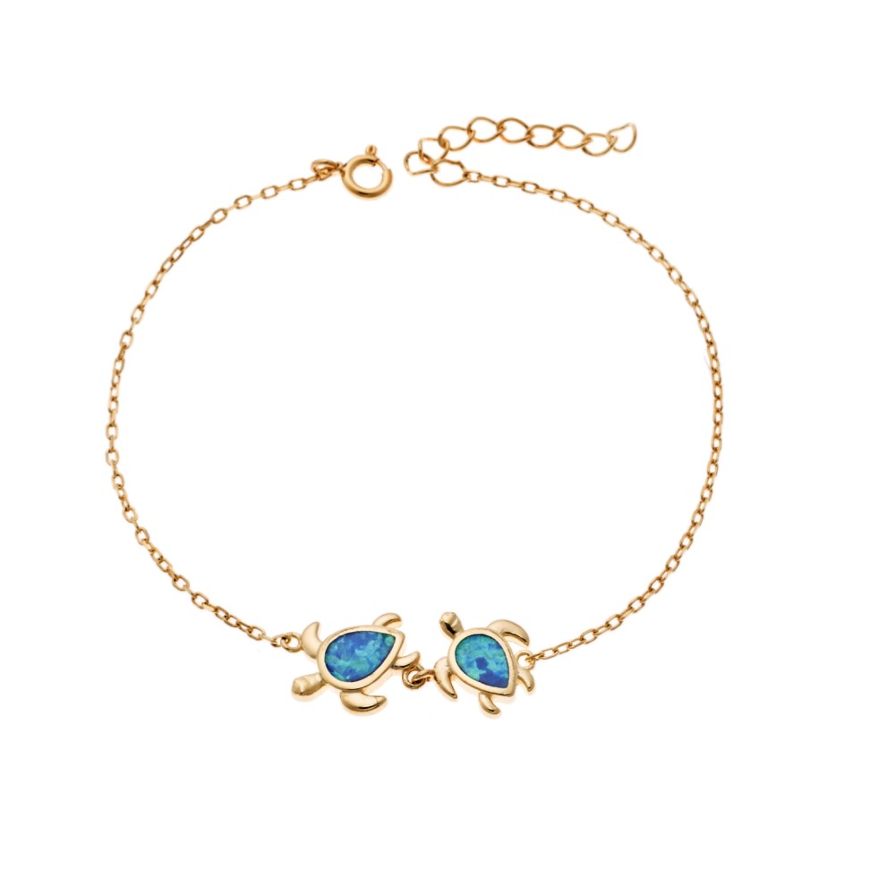 Βραχιόλι Senza από επιχρυσωμένο ασήμι 925, διπλή χελωνίτσα με Opal - SSR4067GOP