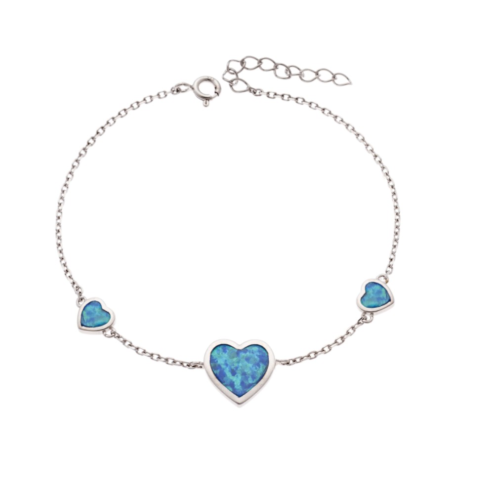 Βραχιόλι Senza από ασήμι 925, καρδιές με Opal - SSR4068SOP