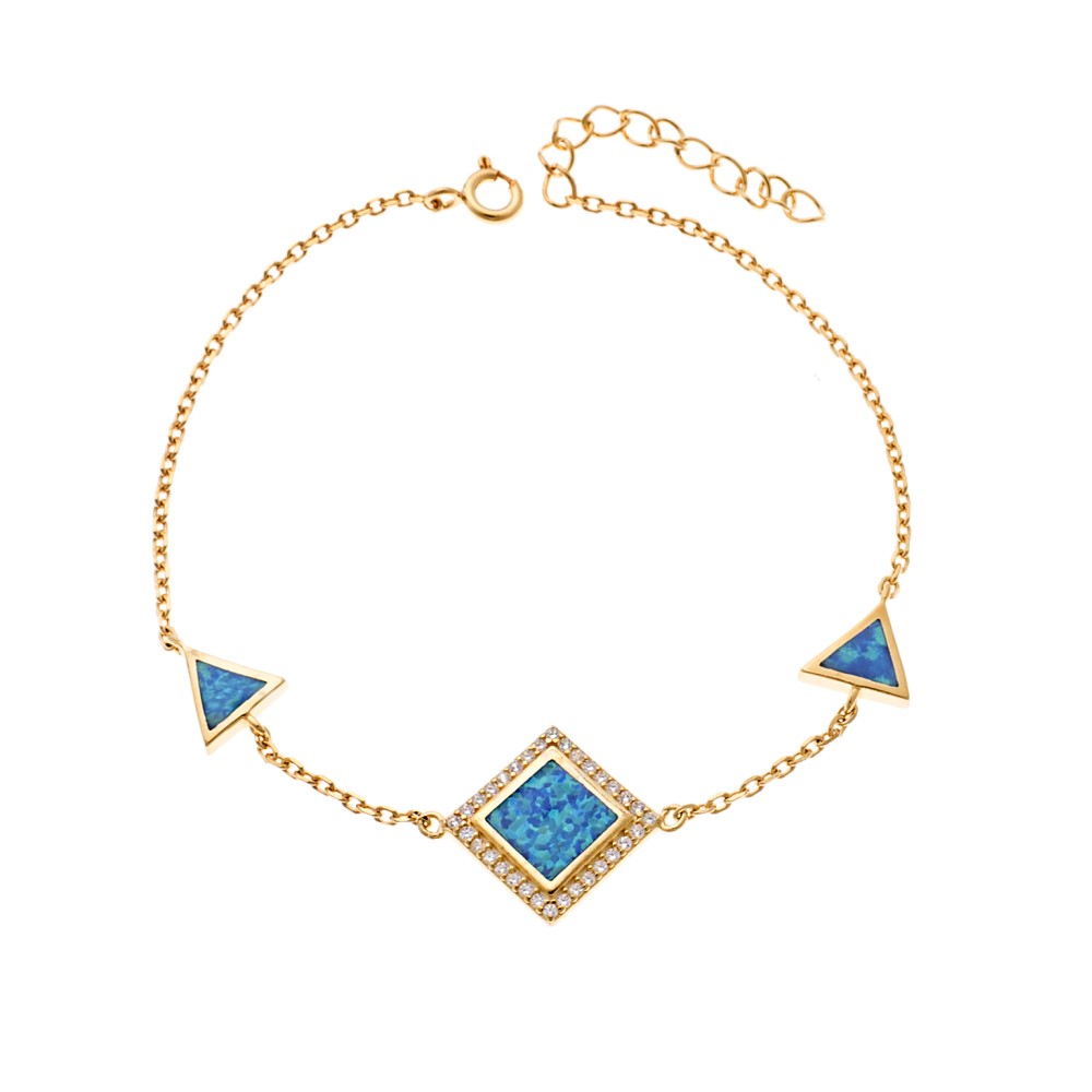 Βραχιόλι Senza από επιχρυσωμένο ασήμι 925, ρόμβος και τρίγωνα με Opal και ζιργκόν - SSR4069GOP