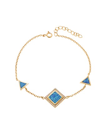 Βραχιόλι Senza από επιχρυσωμένο ασήμι 925, ρόμβος και τρίγωνα με Opal και ζιργκόν - SSR4069GOP