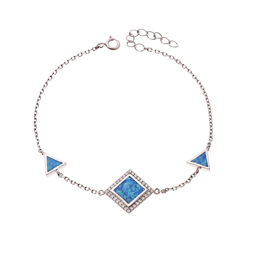 Βραχιόλι Senza από ασήμι 925, ρόμβος και τρίγωνα με Opal και ζιργκόν - SSR4069SOP