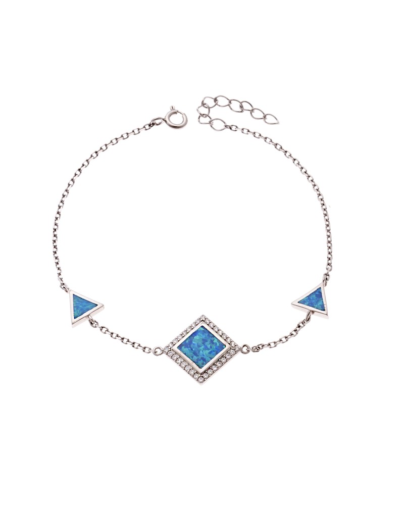 Βραχιόλι Senza από ασήμι 925, ρόμβος και τρίγωνα με Opal και ζιργκόν - SSR4069SOP