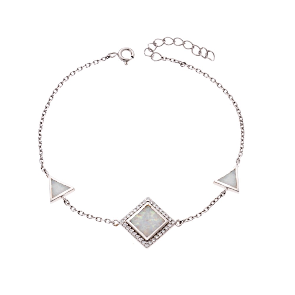 Βραχιόλι Senza από ασήμι 925, ρόμβος και τρίγωνα με Opal και ζιργκόν - SSR4069SWH