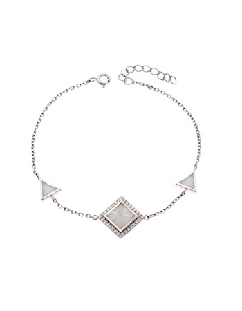 Βραχιόλι Senza από ασήμι 925, ρόμβος και τρίγωνα με Opal και ζιργκόν - SSR4069SWH