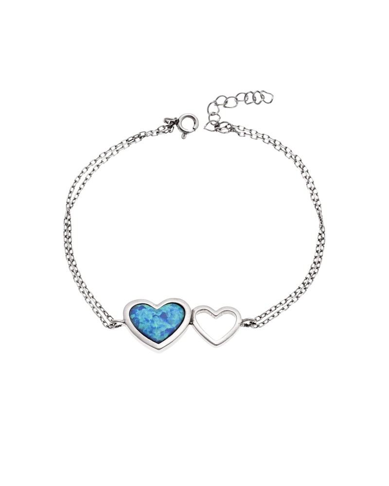 Βραχιόλι Senza από ασήμι 925, διπλή καρδιά με Opal - SSR4070SOP