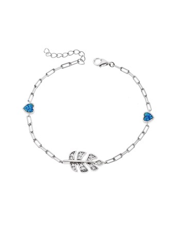 Βραχιόλι Senza από ασήμι 925, φυλλαράκι με ζιργκόν και καρδιές με Opal - SSR4071SOP