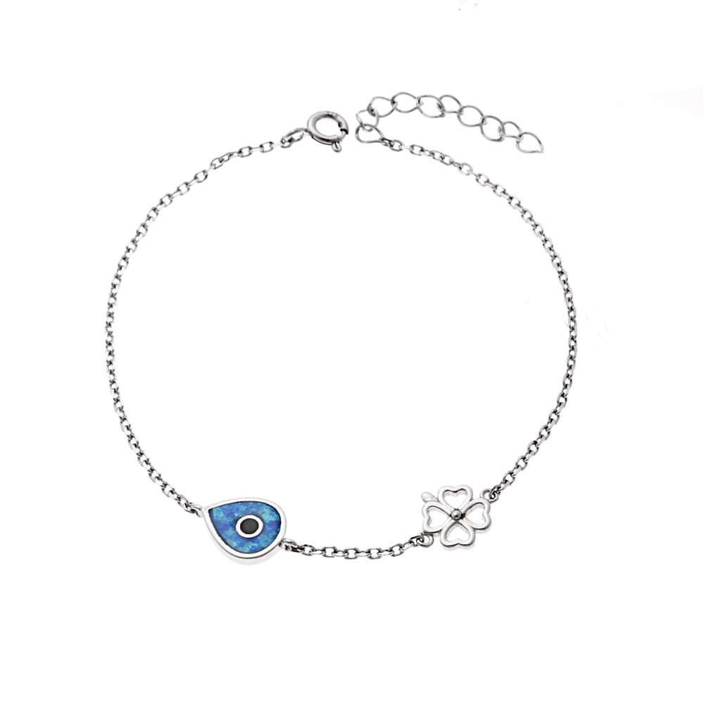 Βραχιόλι Senza από ασήμι 925, μάτι με Opal και τριφύλλι - SSR4074SOP