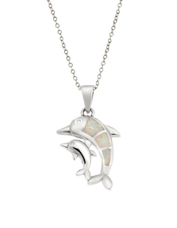 Μοτίφ Senza από ασήμι 925, διπλό δελφίνι με Opal - SSR4091SWH