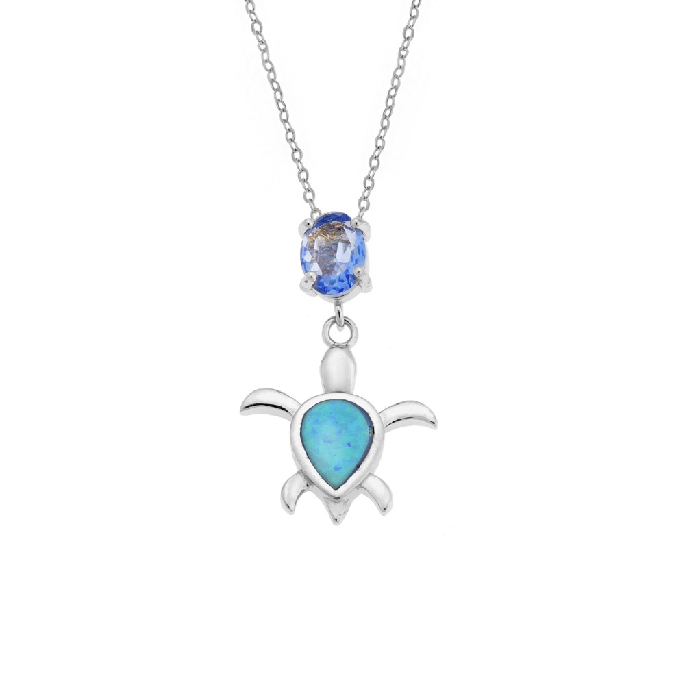 Μοτίφ Senza από ασήμι 925, χελωνίτσα με Opal και γαλάζια πέτρα - SSR4094SOP