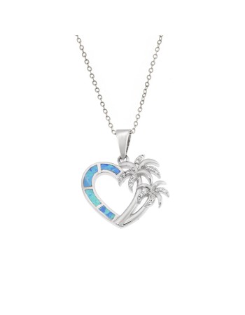 Μοτίφ Senza από ασήμι 925, καρδιά με Opal και φοίνικες με ζιργκόν - SSR4099SOP