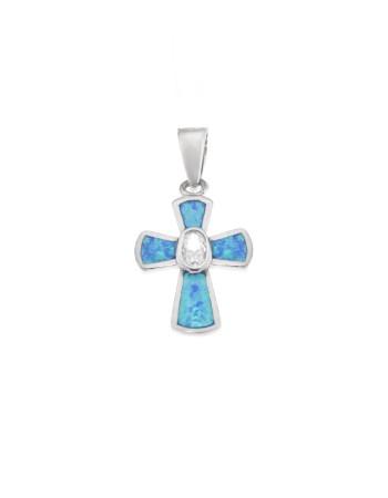 Μοτίφ Senza από ασήμι 925, Σταυρός με Opal και λευκό ζιργκόν - SSR4107SOP