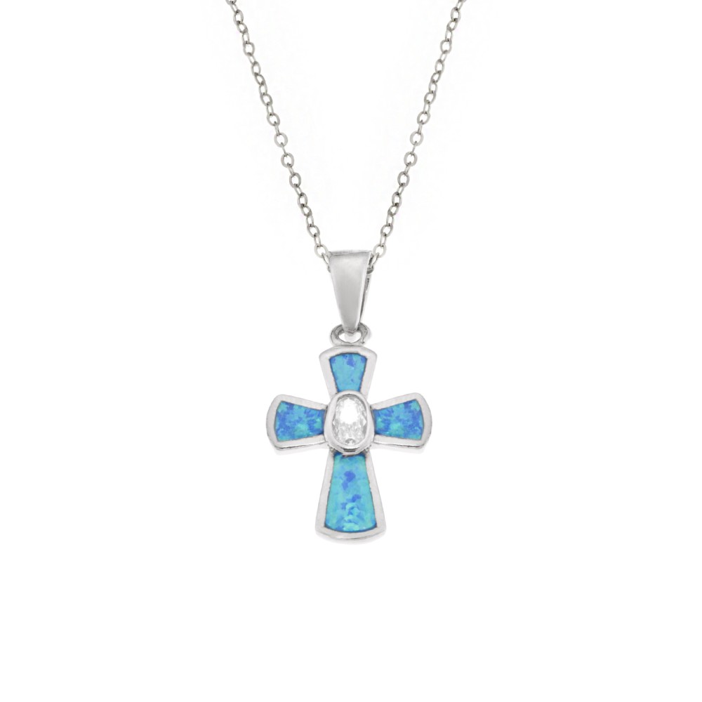 Μοτίφ Senza από ασήμι 925, Σταυρός με Opal και λευκό ζιργκόν - SSR4107SOP