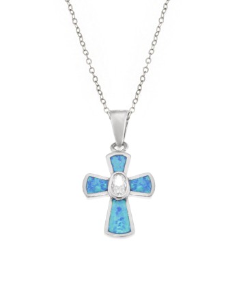 Μοτίφ Senza από ασήμι 925, Σταυρός με Opal και λευκό ζιργκόν - SSR4107SOP