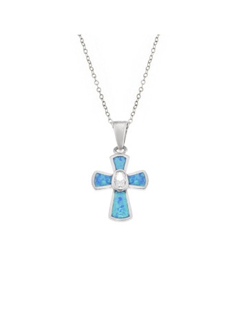 Μοτίφ Senza από ασήμι 925, Σταυρός με Opal και λευκό ζιργκόν - SSR4107SOP