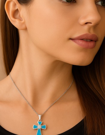 Μοτίφ Senza από ασήμι 925, Σταυρός με Opal και λευκό ζιργκόν - SSR4107SOP