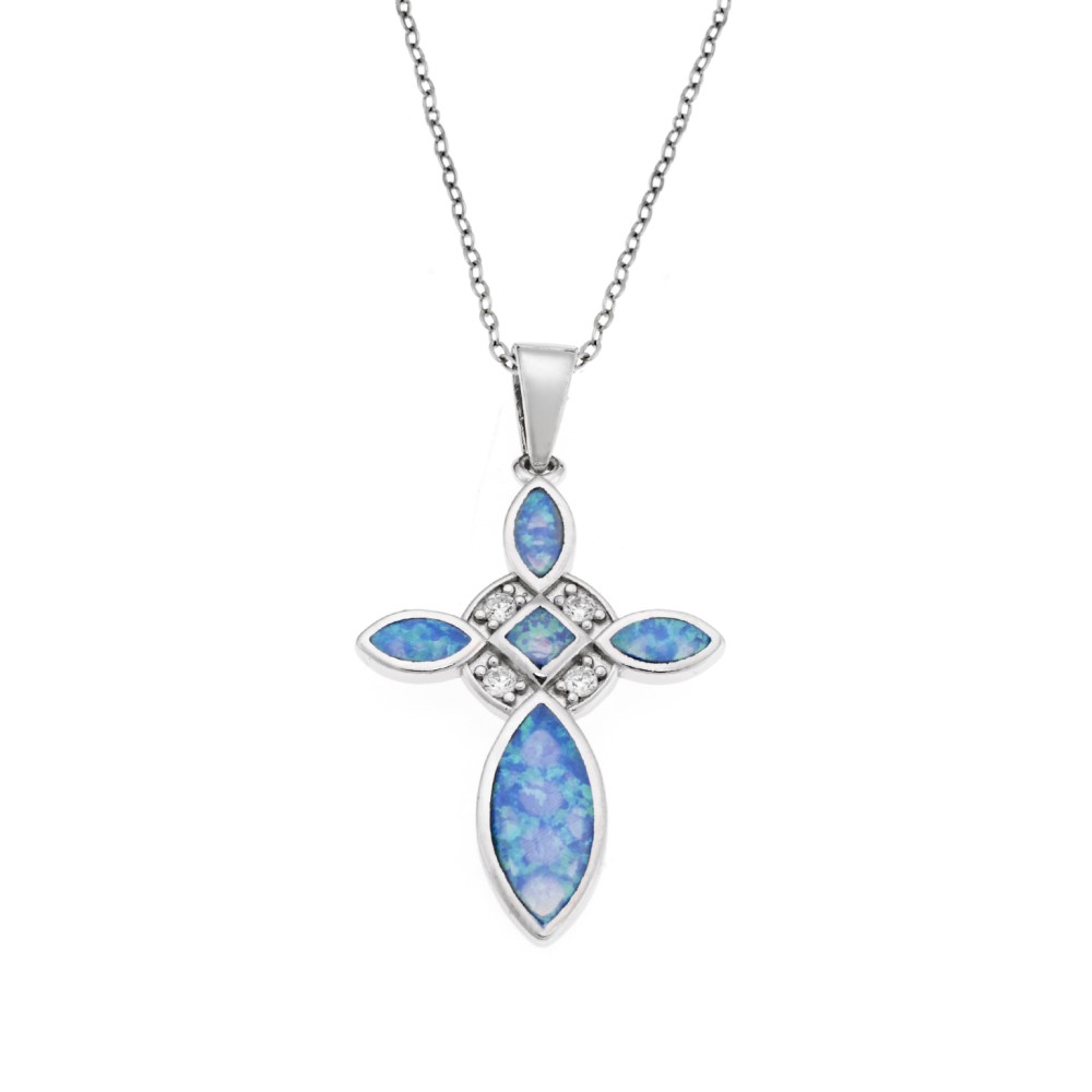 Μοτίφ Senza από ασήμι 925, Σταυρός με Opal και ζιργκόν - SSR4108SOP