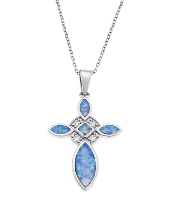 Μοτίφ Senza από ασήμι 925, Σταυρός με Opal και ζιργκόν - SSR4108SOP