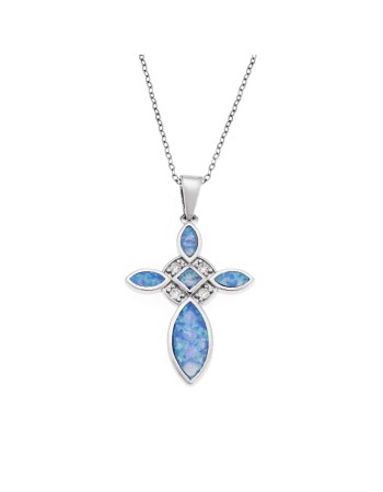 Μοτίφ Senza από ασήμι 925, Σταυρός με Opal και ζιργκόν - SSR4108SOP