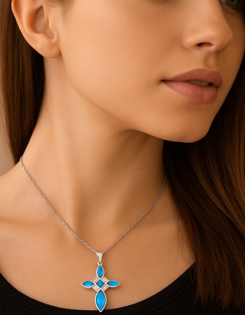 Μοτίφ Senza από ασήμι 925, Σταυρός με Opal και ζιργκόν - SSR4108SOP