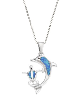 Μοτίφ Senza από ασήμι 925, Δελφίνι και χελωνίτσα με Opal - SSR4109SOP