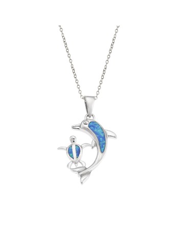 Μοτίφ Senza από ασήμι 925, Δελφίνι και χελωνίτσα με Opal - SSR4109SOP
