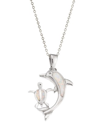 Μοτίφ Senza από ασήμι 925, Δελφίνι και χελωνίτσα με Opal - SSR4109SWH