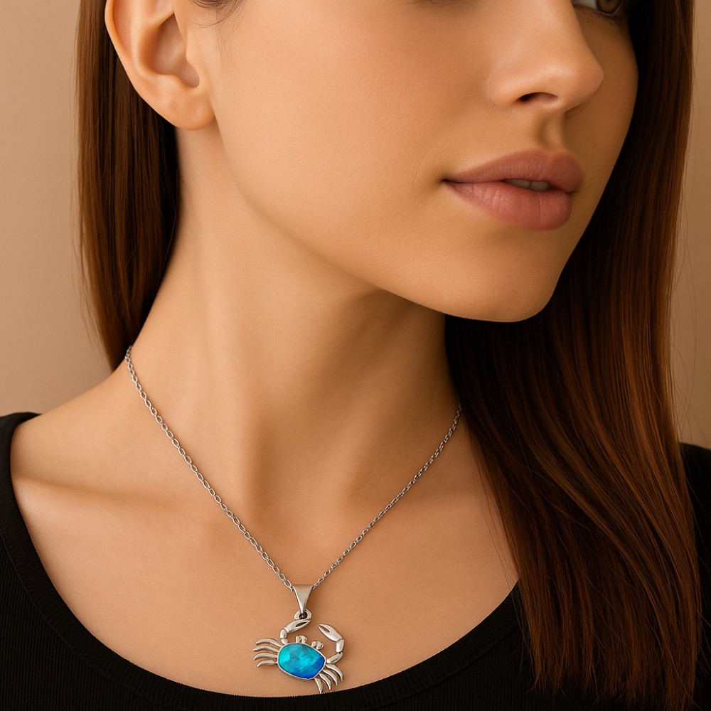 Μοτίφ Senza από ασήμι 925, καβουράκι με Opal - SSR4114SOP