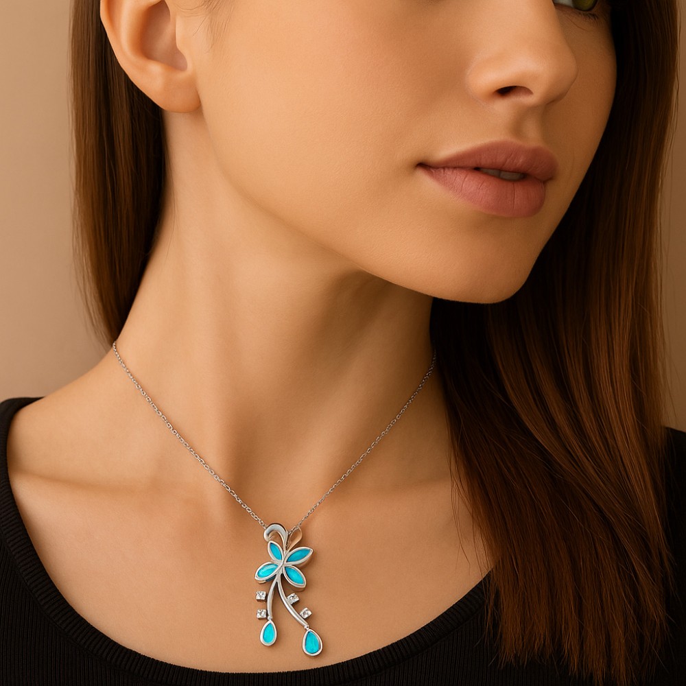 Μοτίφ Senza από ασήμι 925, πεταλούδα με Opal και λευκά ζιργκόν - SSR4116SOP