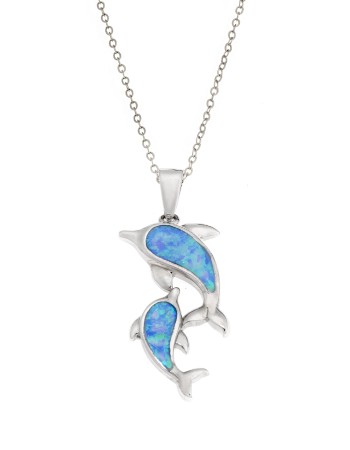 Μοτίφ Senza από ασήμι 925, Δελφίνια με Opal - SSR4120SOP