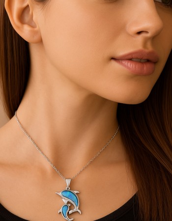 Μοτίφ Senza από ασήμι 925, Δελφίνια με Opal - SSR4120SOP