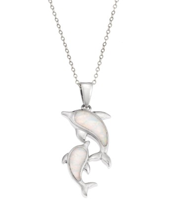 Μοτίφ Senza από ασήμι 925, Δελφίνια με Opal - SSR4120SWH