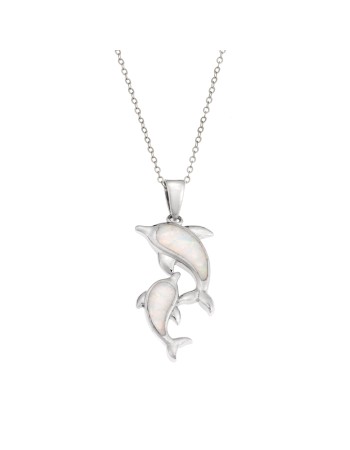 Μοτίφ Senza από ασήμι 925, Δελφίνια με Opal - SSR4120SWH