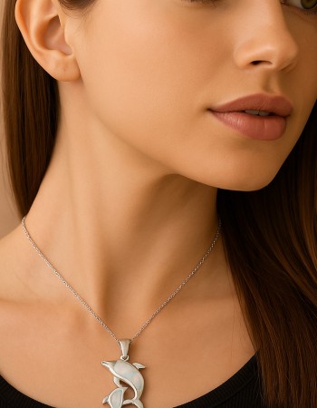 Μοτίφ Senza από ασήμι 925, Δελφίνια με Opal - SSR4120SWH