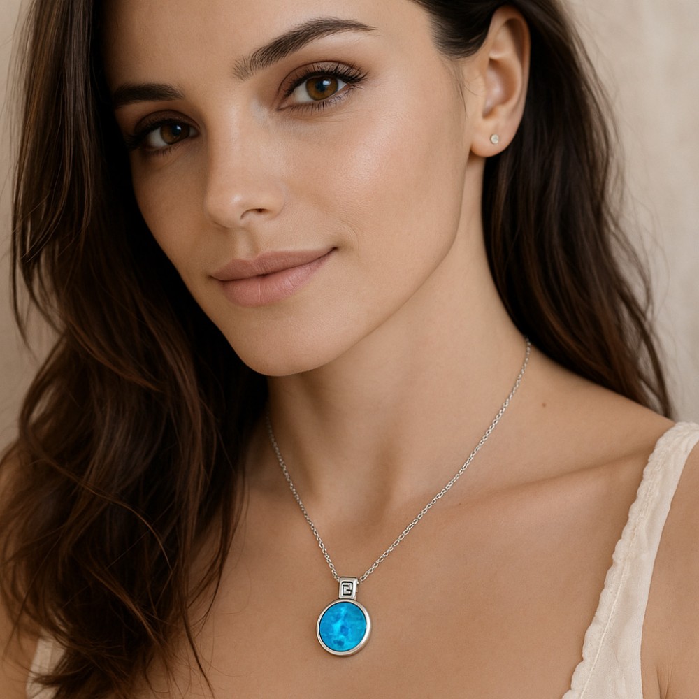 Μοτίφ Senza από ασήμι 925, κύκλος με Opal και πιάσιμο με μαίανδρο - SSR4128SOP