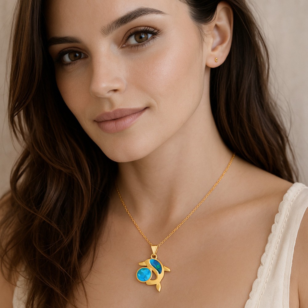 Μοτίφ Senza από επιχρυσωμένο ασήμι 925, δελφίνι με Opal - SSR4133GOP